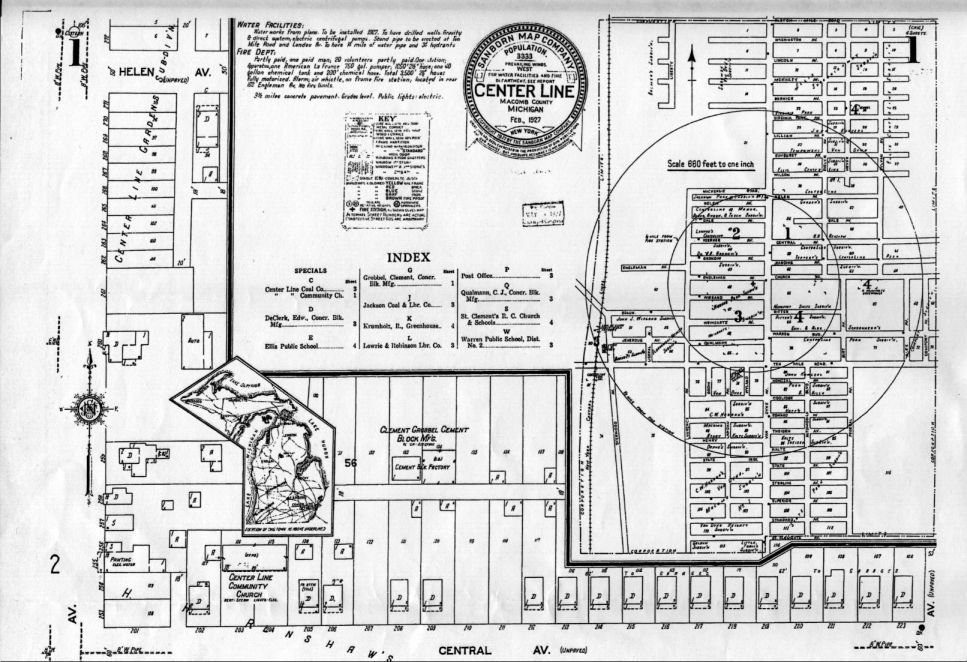 Portion of 1927 Map of Center Line, MI