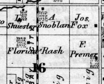 1875 Plat Map showing the Warren Township farm of Florian Rasch II